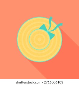Rolled Straw Hat With Ribbon Summer Travel Flat Vector Illustration