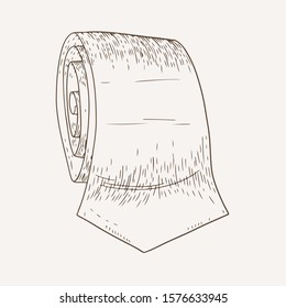 Rolled stylish tie hand drawn illustration. Trendy folded necktie ink drawing. Sketched neckwear with print isolated on white. Monochrome official male accessory design element