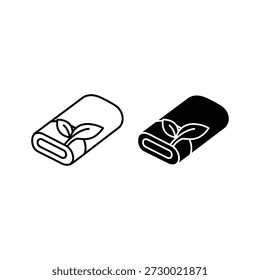 Rolled towel icon set with leaf symbol for organic textile