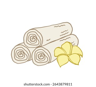 toalhas laminadas e frangipani flor ilustração evoca ambiente spa sereno. Ideal para marca de bem-estar, massagem terapêutica, decoração de casa, mídias sociais.