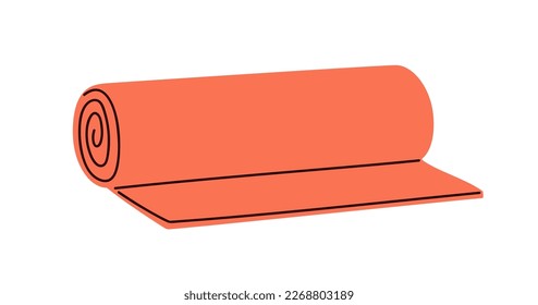 Estera rodante de yoga para entrenamiento en gimnasia, pilates. Rollo de goma de suelo mate para fitness, aeróbic. Moqueta de espuma, almohadilla, material deportivo para entrenamiento. Ilustración vectorial plana coloreada aislada en fondo blanco