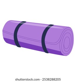 Rollte Yogamatte für Fitness-Workout, Pilates. Gummi Boden Matte Rolle für Fitness, Aerobic. Schaumteppich, Pad, Sportausrüstung für das Training. Farbige, flache Vektorgrafik einzeln auf weißem Hintergrund