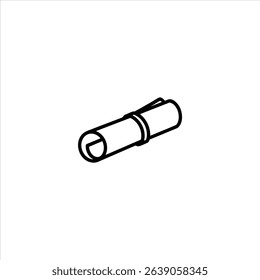 A rolled-up blueprint tied with a band. A simple line art symbol for architecture, construction plans, or engineering drafts, isolated on a white background.