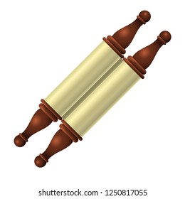 The rolled-up old scroll inclined at an angle of 45 degrees. Isolated object. Vector illustration