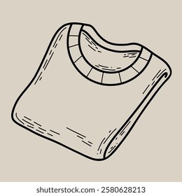 Rolled-Up T-Shirt. linear hand-drawn. Drawing of folded sweater clothes. Vector illustration