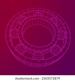 Roller bearing. Circular round rotating bearings used in industry for heavy equipment mechanical work and engineering. Wireframe low poly mesh vector illustration.