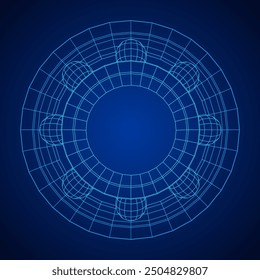 Roller bearing. Circular round rotating bearings used in industry for heavy equipment mechanical work and engineering. Wireframe low poly mesh vector illustration.
