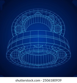 Rodamiento de rodillos. Rodamientos circulares giratorios redondos utilizados en la industria para el trabajo mecánico y la ingeniería de equipos pesados. Ilustración vectorial de malla de polietileno baja.