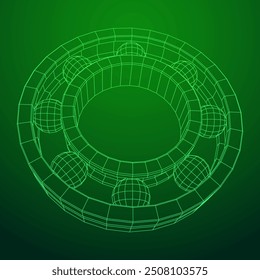 Roller bearing. Circular round rotating bearings used in industry for heavy equipment mechanical work and engineering. Wireframe low poly mesh vector illustration.