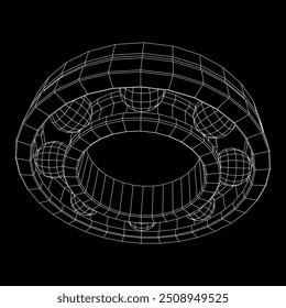 Roller bearing. Circular round rotating bearings used in industry for heavy equipment mechanical work and engineering. Wireframe low poly mesh vector illustration.