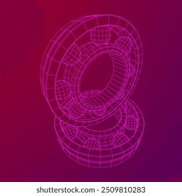 Roller bearing. Circular round rotating bearings used in industry for heavy equipment mechanical work and engineering. Wireframe low poly mesh vector illustration.