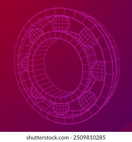 Rodamiento de rodillos. Rodamientos circulares giratorios redondos utilizados en la industria para el trabajo mecánico y la ingeniería de equipos pesados. Ilustración vectorial de malla de polietileno baja.