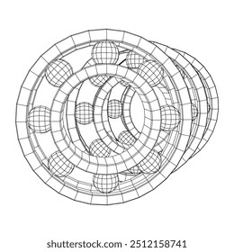 Roller bearing. Circular round rotating bearings used in industry for heavy equipment mechanical work and engineering. Wireframe low poly mesh vector illustration.