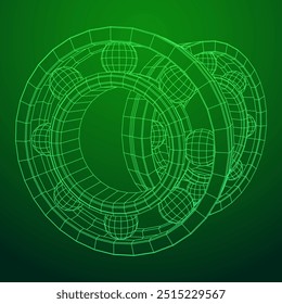 Roller bearing. Circular round rotating bearings used in industry for heavy equipment mechanical work and engineering. Wireframe low poly mesh vector illustration.