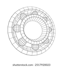 Roller bearing. Circular round rotating bearings used in industry for heavy equipment mechanical work and engineering. Wireframe low poly mesh vector illustration.