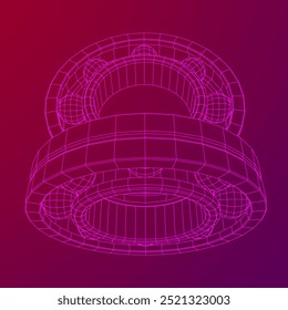 Roller bearing. Circular round rotating bearings used in industry for heavy equipment mechanical work and engineering. Wireframe low poly mesh vector illustration.