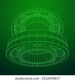 Roller bearing. Circular round rotating bearings used in industry for heavy equipment mechanical work and engineering. Wireframe low poly mesh vector illustration.