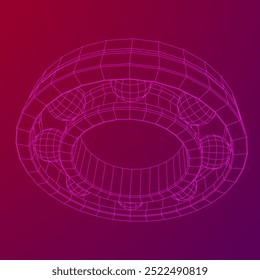 Roller bearing. Circular round rotating bearings used in industry for heavy equipment mechanical work and engineering. Wireframe low poly mesh vector illustration.