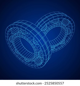 Roller bearing. Circular round rotating bearings used in industry for heavy equipment mechanical work and engineering. Wireframe low poly mesh vector illustration.