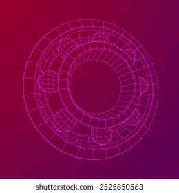 Roller bearing. Circular round rotating bearings used in industry for heavy equipment mechanical work and engineering. Wireframe low poly mesh vector illustration.