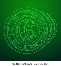 Roller bearing. Circular round rotating bearings used in industry for heavy equipment mechanical work and engineering. Wireframe low poly mesh vector illustration.