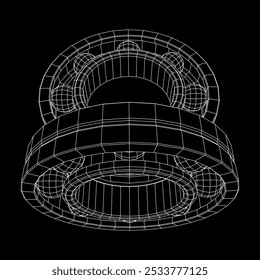 Roller bearing. Circular round rotating bearings used in industry for heavy equipment mechanical work and engineering. Wireframe low poly mesh vector illustration.