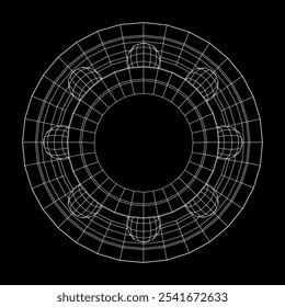 Rodamiento de rodillos. Rodamientos circulares giratorios redondos utilizados en la industria para el trabajo mecánico y la ingeniería de equipos pesados. Ilustración vectorial de malla de polietileno baja.