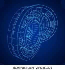 Rolamento de rolos. Rolamentos rotativos circulares utilizados na indústria para trabalhos mecânicos e engenharia de equipamentos pesados. Ilustração do vetor de malha de baixo poli do modelo de arames.