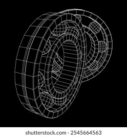 Rolamento de rolos. Rolamentos rotativos circulares utilizados na indústria para trabalhos mecânicos e engenharia de equipamentos pesados. Ilustração do vetor de malha de baixo poli do modelo de arames.