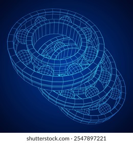 Roller bearing. Circular round rotating bearings used in industry for heavy equipment mechanical work and engineering. Wireframe low poly mesh vector illustration.