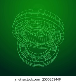 Roller bearing. Circular round rotating bearings used in industry for heavy equipment mechanical work and engineering. Wireframe low poly mesh vector illustration.