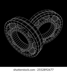 Roller bearing. Circular round rotating bearings used in industry for heavy equipment mechanical work and engineering. Wireframe low poly mesh vector illustration.