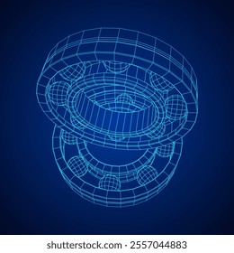 Roller bearing. Circular round rotating bearings used in industry for heavy equipment mechanical work and engineering. Wireframe low poly mesh vector illustration.