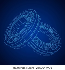 Roller bearing. Circular round rotating bearings used in industry for heavy equipment mechanical work and engineering. Wireframe low poly mesh vector illustration.