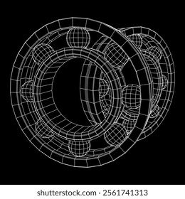 Roller bearing. Circular round rotating bearings used in industry for heavy equipment mechanical work and engineering. Wireframe low poly mesh vector illustration.