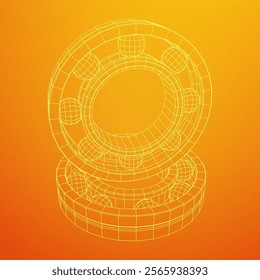 Roller bearing. Circular round rotating bearings used in industry for heavy equipment mechanical work and engineering. Wireframe low poly mesh vector illustration.