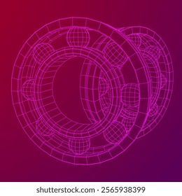 Roller bearing. Circular round rotating bearings used in industry for heavy equipment mechanical work and engineering. Wireframe low poly mesh vector illustration.