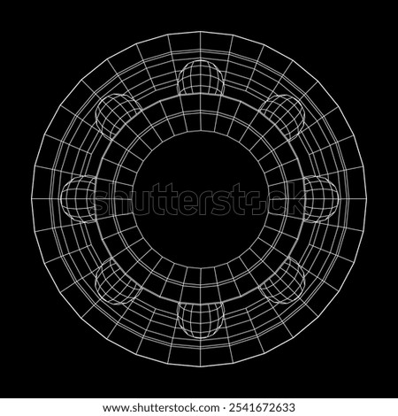 Roller bearing. Circular round rotating bearings used in industry for heavy equipment mechanical work and engineering. Wireframe low poly mesh vector illustration.
