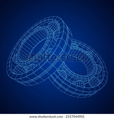 Roller bearing. Circular round rotating bearings used in industry for heavy equipment mechanical work and engineering. Wireframe low poly mesh vector illustration.