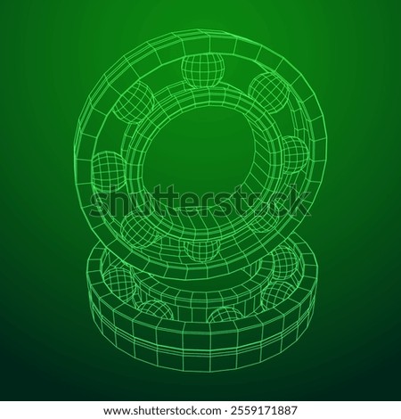 Roller bearing. Circular round rotating bearings used in industry for heavy equipment mechanical work and engineering. Wireframe low poly mesh vector illustration.