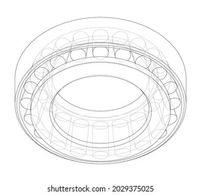 Roller bearing. Vector rendering of 3d. Wire-frame style. The layers of visible and invisible lines are separated. Orthography