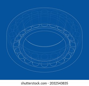 Roller bearing. Vector rendering of 3d. Wire-frame style. The layers of visible and invisible lines are separated. Orthography