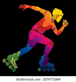 Roller blade Player Extreme Sport Action Cartoon Graphic Vector