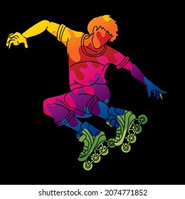 Roller blade Player Extreme Sport Action Cartoon Graphic Vector