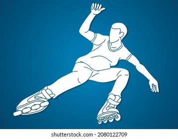 Roller blade Player Extreme Sport Cartoon Graphic Vector