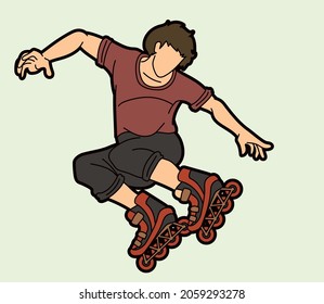 Roller blade Roller Skate Player Extreme Sport Cartoon Graphic Vector