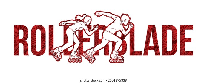 Roller blade Roller Skate Player with Text Font Design Extreme Sport Cartoon Graphic Vector