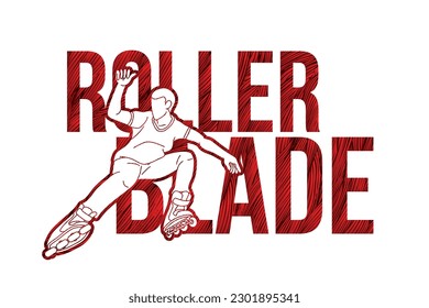 Roller blade Roller Skate Player with Text Font Design Extreme Sport Cartoon Graphic Vector