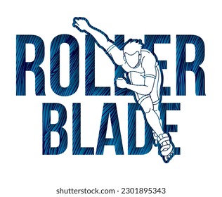 Roller blade Roller Skate Player with Text Font Design Extreme Sport Cartoon Graphic Vector