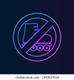 Roller blade, skates ban, forbiddance icon. Simple thin line, outline vector of ban, prohibition, forbid icons for UI and UX, website or mobile application on dark gradient background